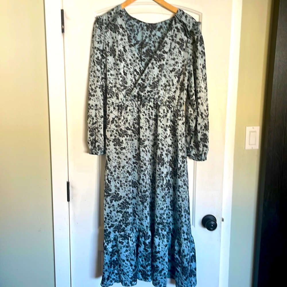 Zara blue black floral print midi dress sz L NWT
